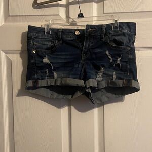 Express Midnight Blue Distressed Jean Shorts